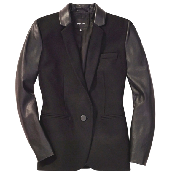 Aritzia Babaton Black Wool Cashmere Blend Vegan Leather Fred Blazer - Picture 2 of 13